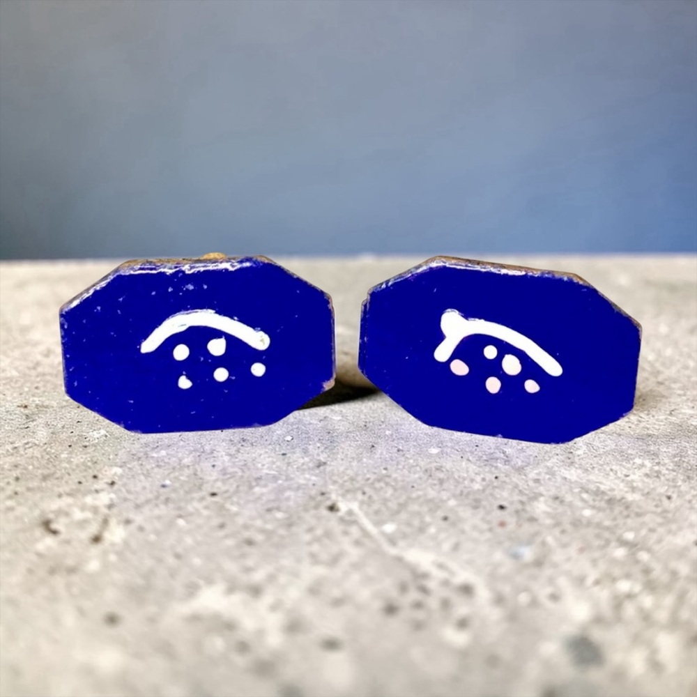 Vintage Modernist Blue Enamel Copper Cuff Links Estate Find Collectible